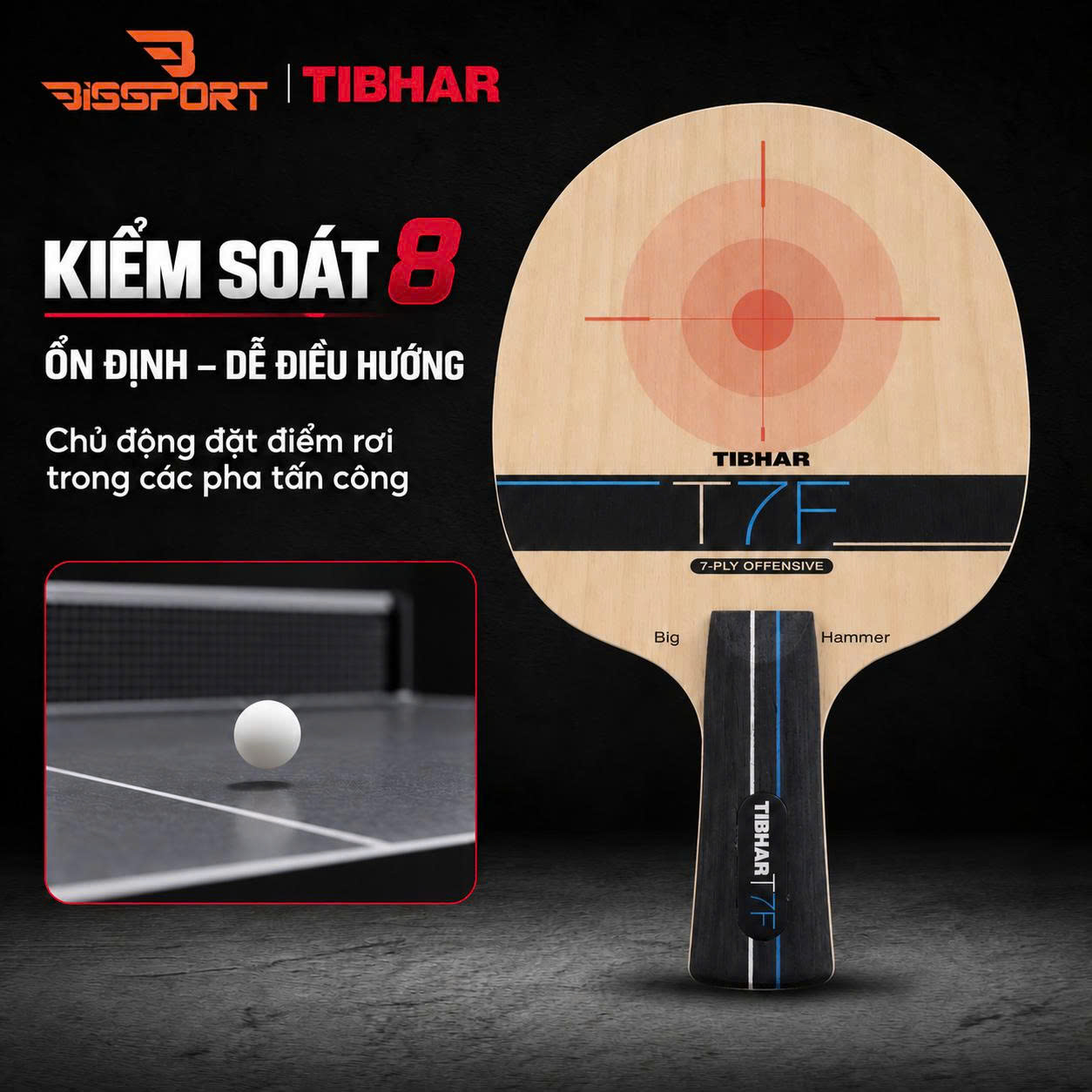 Cốt Vợt Bóng Bàn TIBHAR T7F FL Chính Hãng - 5 Gỗ + 2 Carbon - Inner Carbon - Kiểm Soát Tốt - Tấn Công Mạnh Mẽ - Tốc Độ